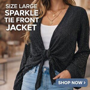 ✨ Rebekah U.S.A. Sparkle Tie-Front Top/Jacket – Size Large ✨